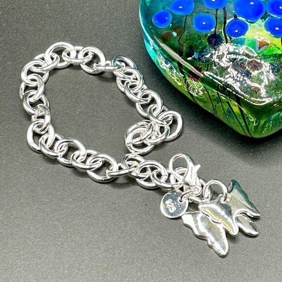 Sterling Silver 925 Chain bracelet with Double Butterfly Charm #1225 - Picture 1 of 5